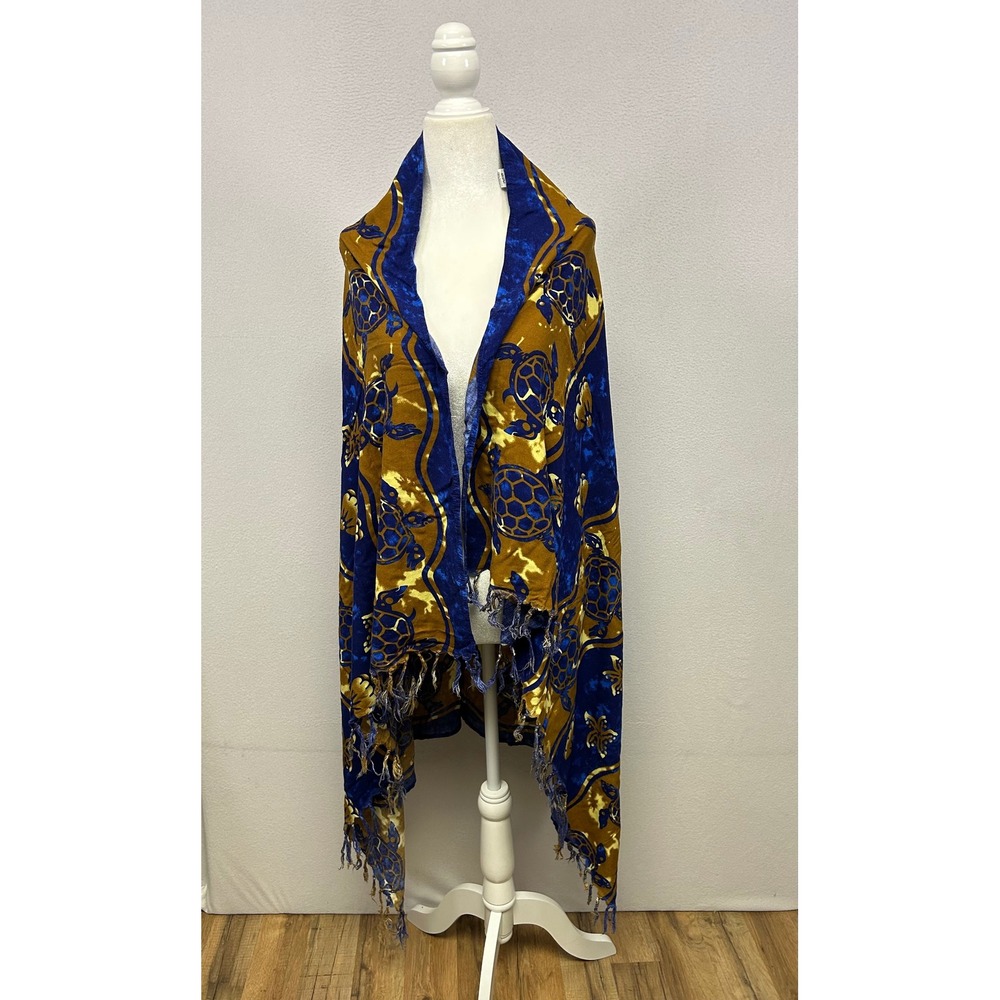 Tropical Beach Hibiscus Collection Hawaii Womens OS Blue Gold Turtle Sarong Wrap